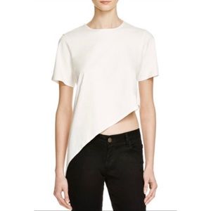 KENDALL + KYLIE White Asymmetrical Cropped Cotton T-Shirt - Small